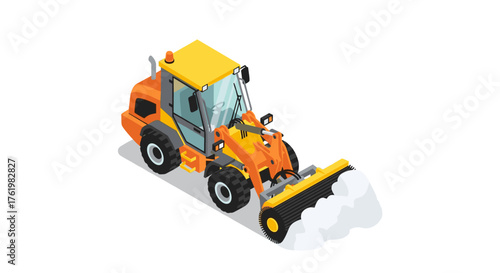Isometric illustration of a snow plow on white background