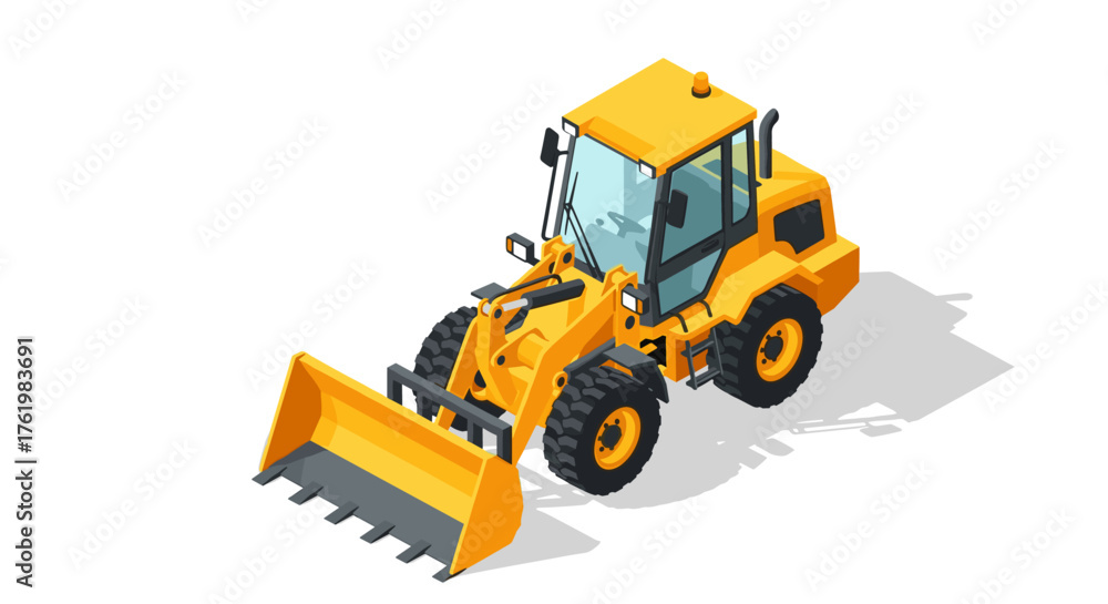 Fototapeta premium Yellow bulldozer isometric design for construction projects