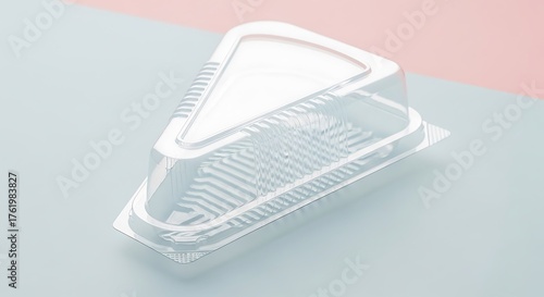 Clear plastic triangular cake container with lid for single slice of cake for commercial usage and mockups