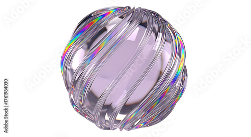 Abstract iridescent crystal prism with rainbow light refraction isolated on transparent background