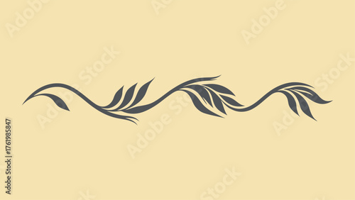 Elegant Dark Gray Floral Decorative Divider with Leaves on a Pale Yellow Background
