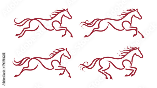 Set of Running Horse Minimalist Line Art Logos