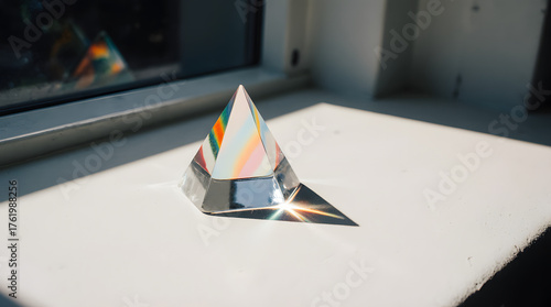 A Crystal Prism Projecting a Rainbow from a Sunbeam