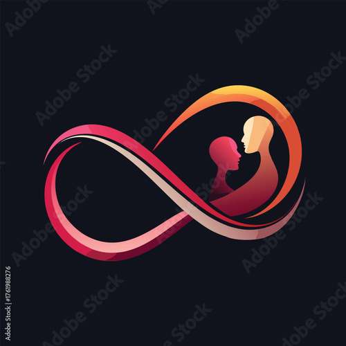 Infinity symbol embracing figures symbolizing eternal love and connection