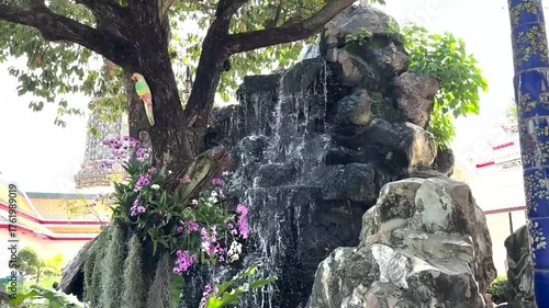 Serene Garden Water Fountain Scene
