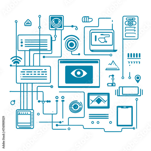 cartoon doodle vector illustration of internet threat detection system