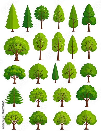 Collection of various stylized trees