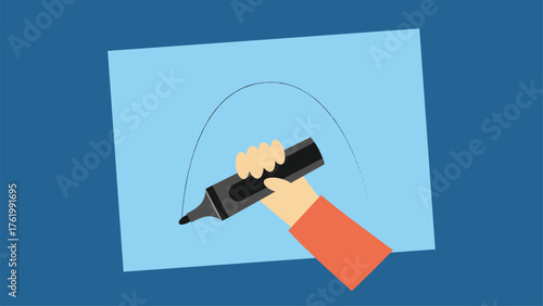 Illustration of a hand holding a microphone on a blue background.