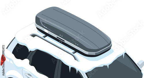 Car roof box with snow: isometric design for winter travel solutions