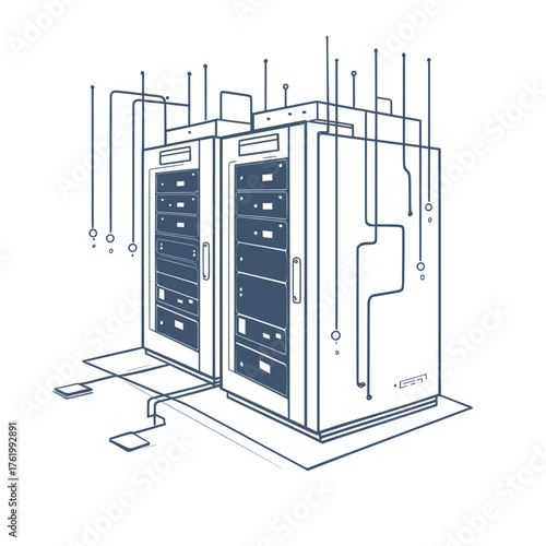 concept illustration of server room with glowing lights
