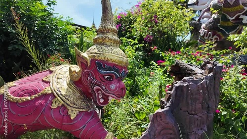 Colorful Guardian Statues in Garden