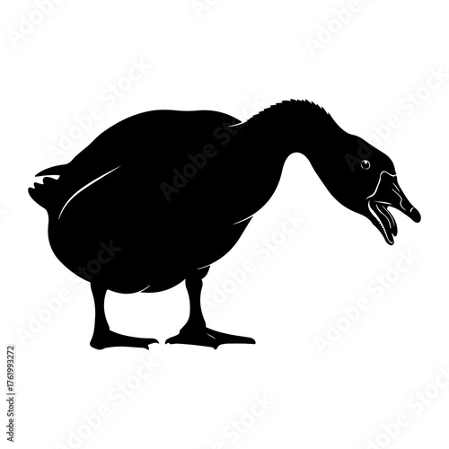 Black goose silhouette with open beak white background