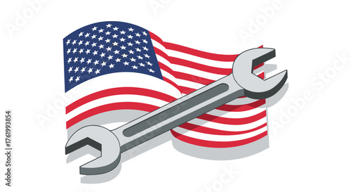 American flag with wrench symbolizing industry and patriotism
