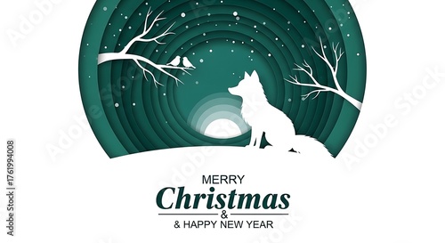 Christmas Fox Silhouette in Winter Wonderland Scene.