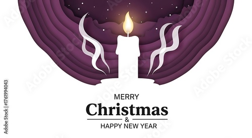 Christmas Candle Illustration with Festive Greetings and Decorative Elements.