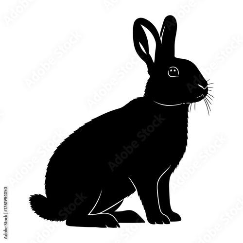 Black rabbit silhouette sitting alert vector