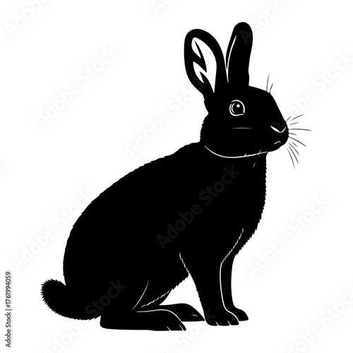 Black rabbit silhouette sitting attentively animal