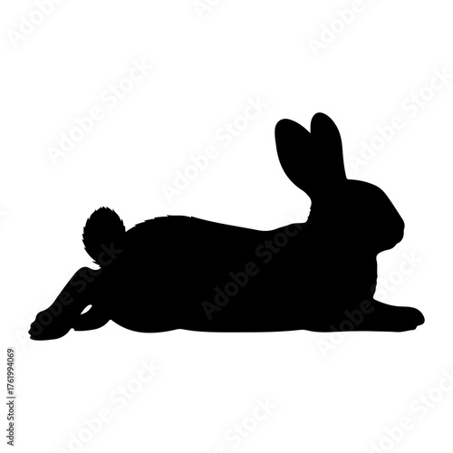 Black rabbit silhouette resting white background animal