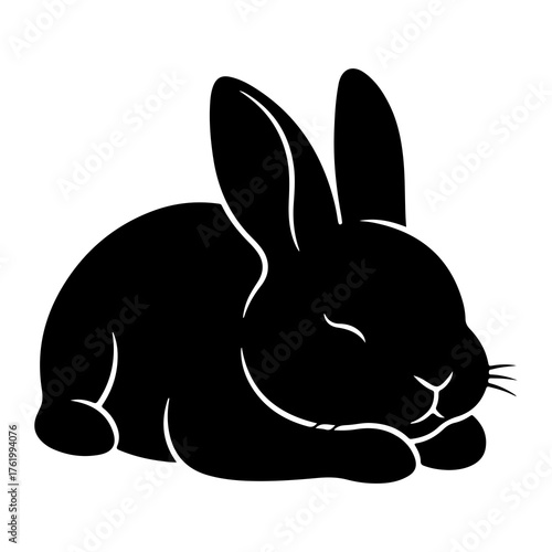 Black rabbit sleeping peacefully bunny resting