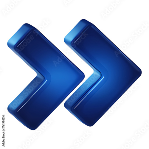 Professional Blue Double Arrow 3D Icon for Corporate UI/UX: Clear Forward Symbol for Business Website Navigation and Next Step Feature