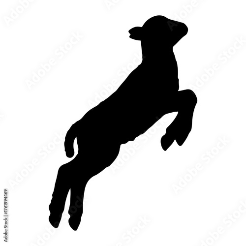Black silhouette of a leaping lamb white