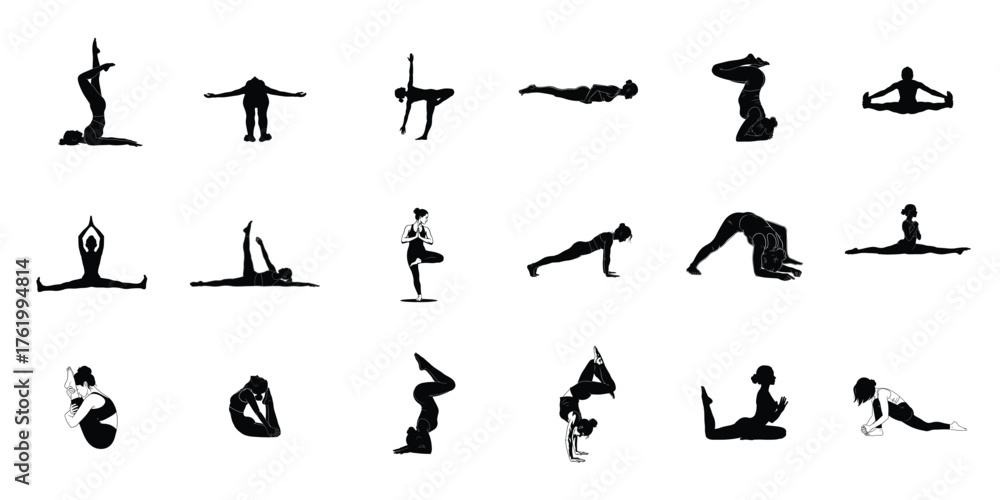 Obraz premium Set of yoga pose. Yoga silhouette collection on white background