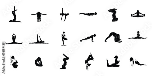 Set of yoga pose. Yoga silhouette collection on white background