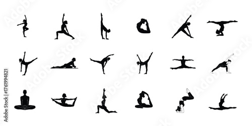 Set of yoga pose. Yoga silhouette collection on white background