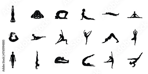 Set of yoga pose. Yoga silhouette collection on white background