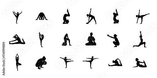 Set of yoga pose. Yoga silhouette collection on white background