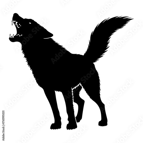Black wolf howling silhouette white