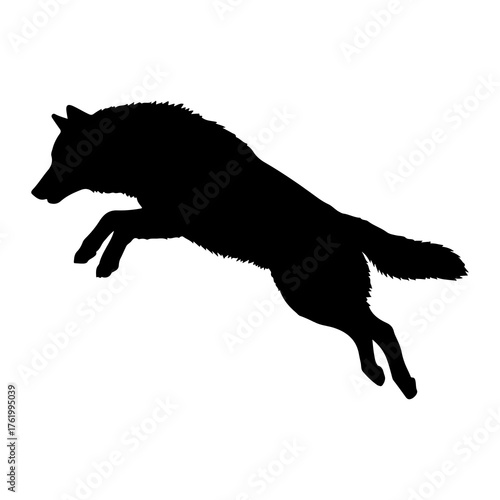 Black wolf leaping mid air silhouette jumping