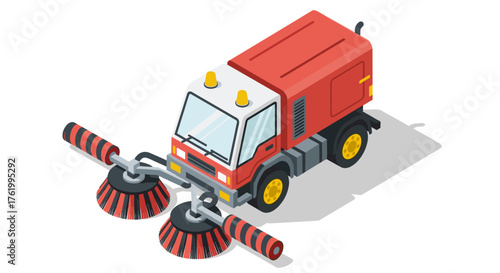 Isometric street sweeper truck with dual side brushes for urban cleanliness