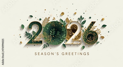 Elegant 2026 Seasons Greetings with Botanical Elements.
