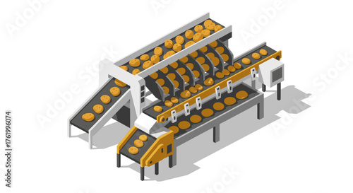 Isometric cookie production line with conveyor belts