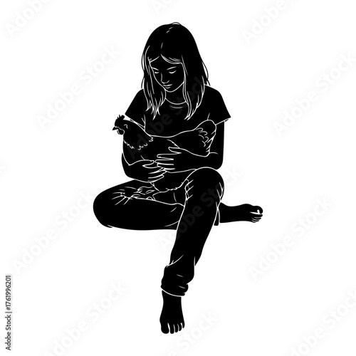 Girl holding chicken bird domestic fowl