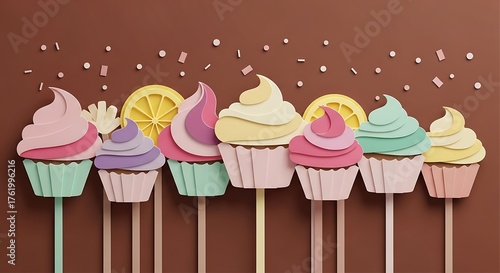 Colorful Paper Cupcakes on Sticks - A Sweet and Playful Treat.