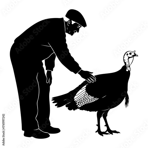Man petting turkey farm bird