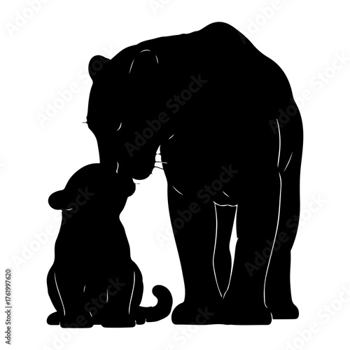 Panther mother and cub tender moment baby animal