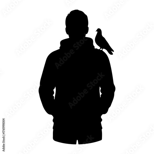 Person with bird on shoulder silhouette pigeon