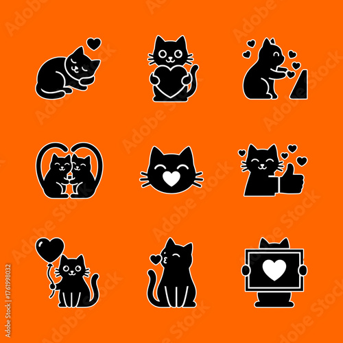 Cat love like approve icons twitch outline emotes black isolated orange background