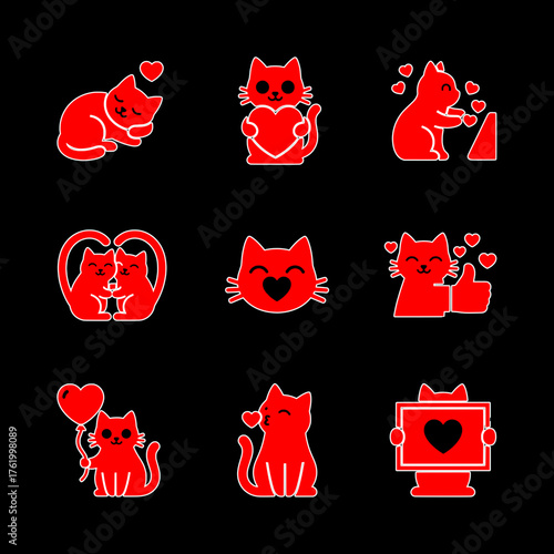 Cat love like approve icons twitch outline emotes red isolated black background