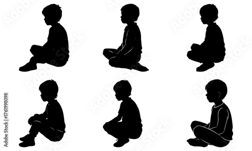 Six Child Silhouettes Sitting Quietly, Representing Childhood, Contemplation, and Inner Peace for Educational and Healthcare Projects