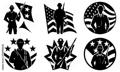 Honor American Heroes with Patriotic Soldier Silhouettes, perfect for Veterans Day, Memorial Day designs, and celebrating military service and sacrifice