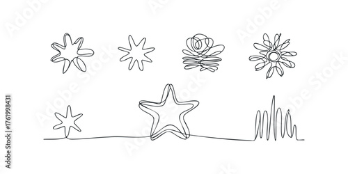 Collection of abstract linear drawn star shapes and forms