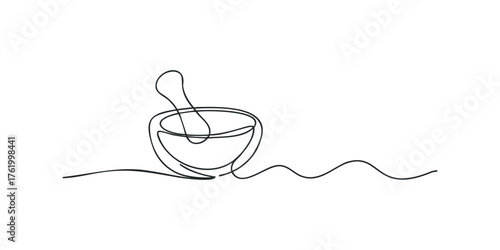 Continuous line drawing of a mortar and pestle