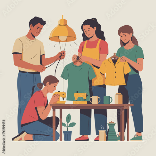 Eco-friendly Buy Nothing Day vector set with sharing community, zero waste kitchen, repair cafe, toy swap, freecycle pins, and save money poster art.