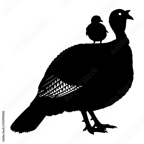 Silhouette of turkey with chick bird black