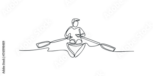 Person rowing single scull boat on water