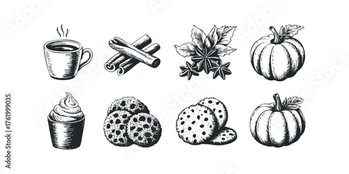 Warm Coffee, Spices, Cookies, and Pumpkins in a Festive Collection